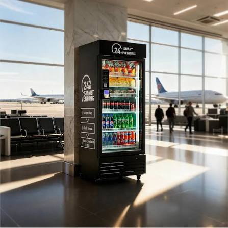 Two Epic Amenities smart markets side by side in a modern airport terminal
